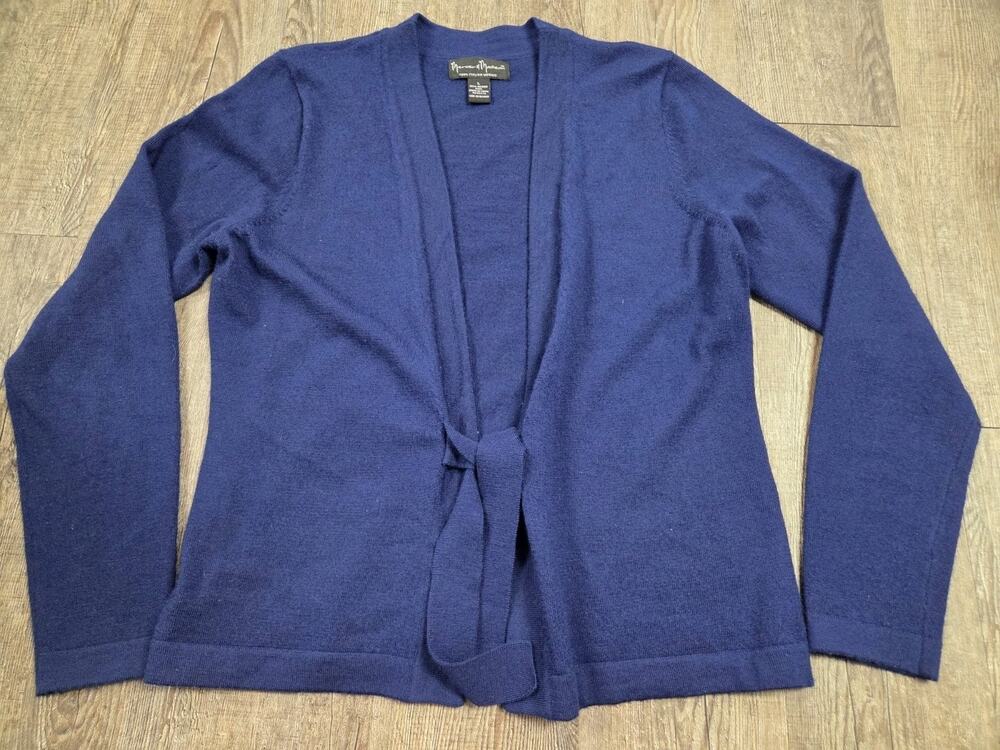 Mercer + Madison Maroon 100% Italian Merino Wool Tie Cardigan Blue Navy Large
